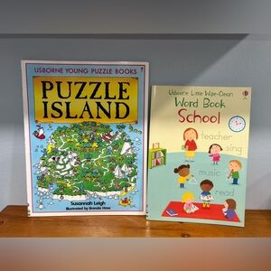 LOT Of 2 USBORNE Kids Homeschool Work Books Puzzles & Dry Erase Used EXCELLENT